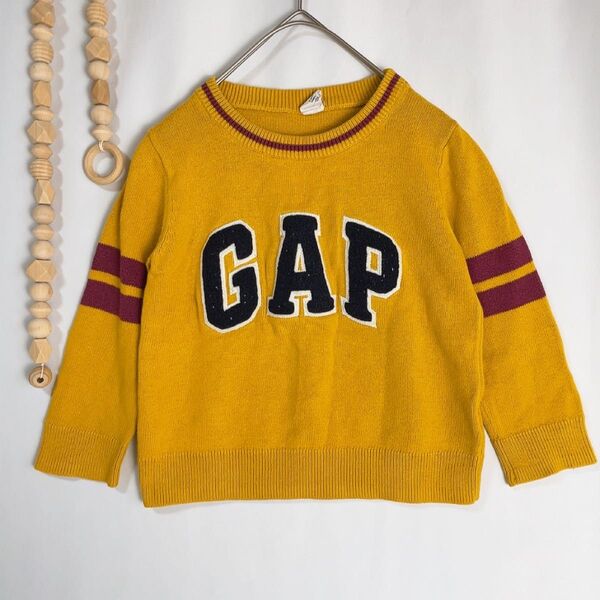 babyGAP ニット トップス ロゴ パンチニードル 2y 95 マスタード 黄色 .1953