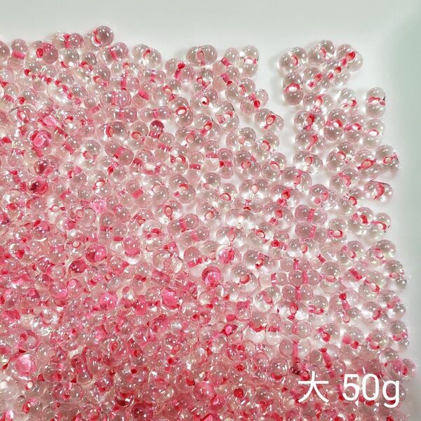 チェコビーズ ファルファーレ 大 約3.2x6.5mm 50g ピンクライン クリスタル