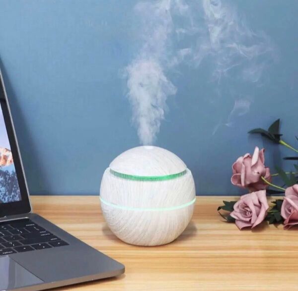 加湿器 卓上 ミニ加湿器 USB給電 白木目 LEDグラデーション