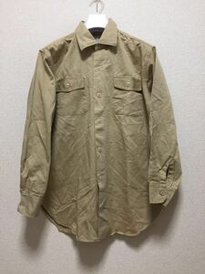 60's USAヴィンテージ ワークシャツ SANFOR 長袖シャツ 40 ベージュ/茶系 猫目ボタン マチ付きシャツ