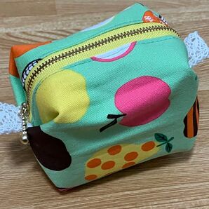 キャラメルポーチ グリーン りんご 洋梨 ハンドメイド 化粧ポーチ