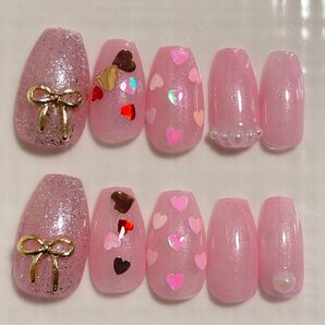 NO 55 現品 ネイルチップ バレンタインネイル ハートホロ ショートバレリーナ
