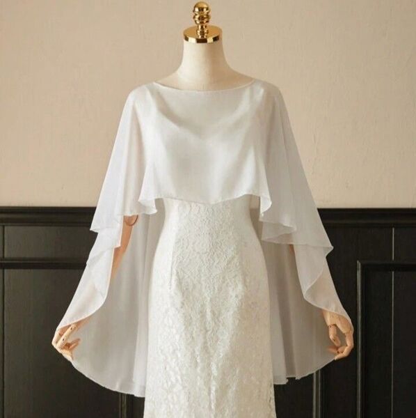 フォーマルドレスケープ白ホワイトショールシフォンストール新品結婚式ウェディング合唱社交ダンス
