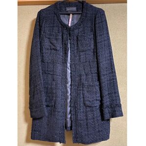 美品 ノーカラーコート レディース 服 ツイード