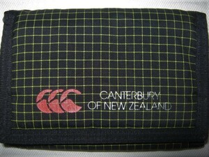 ★中古品 CANTERBURY OF NEW ZEALAND カンタベリー・オブ・ニュージーランド 財布 ウォレット ナイロン 三つ折り 黒黄 チェック ラグビー★