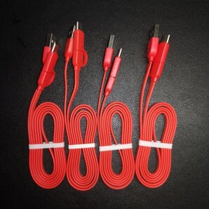 2in1 2種類端子 マルチ 充電 転送 ケーブル microUSB/Type-c 対応 タイプC 2種類の端子が使えるマルチ充電USBケーブル 4本セット レッド