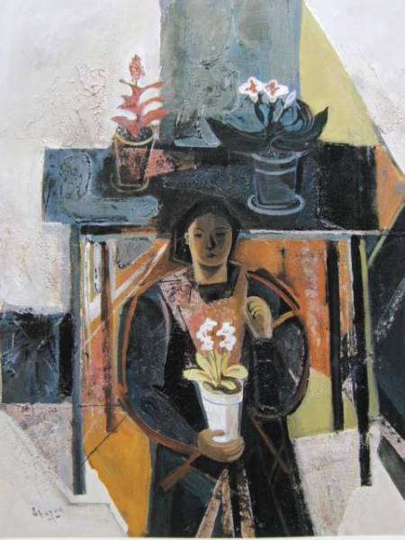 Shozo Shimada, Shozo Shimada, Flower pot and person, Rare art book, Comes with high-quality frame, postage included, iafa, Painting, Oil painting, Portraits