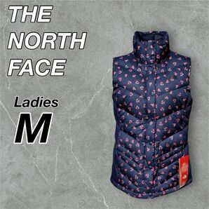 158 新品 ノースフェイス ダウン ベスト M 花柄 ネイビー レディース