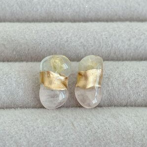 298 ミックスベリル ピンク&グリーン 金継ぎピアス サージカルステンレス