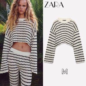 ZARA ストライプ クロシェトップス
