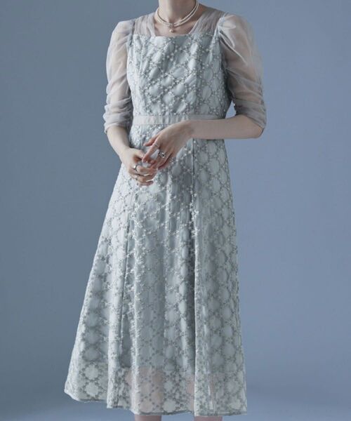 新品 Floral diagonal check flare dress グレー エトロ ドリードール