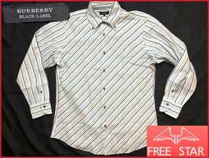  быстрое решение *BURBERRY BLACK LABEL* мужской L негодный версия полоса сорочка Burberry Black Label 41 белый голубой три . association стандартный 