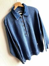 ★☆90s デンマーク製 VINTAGE BLUE WILLI’S ブルーウィリーズ インディゴニット M 襟付き ハーフボタン オールド ビンテージ コットン☆_画像4