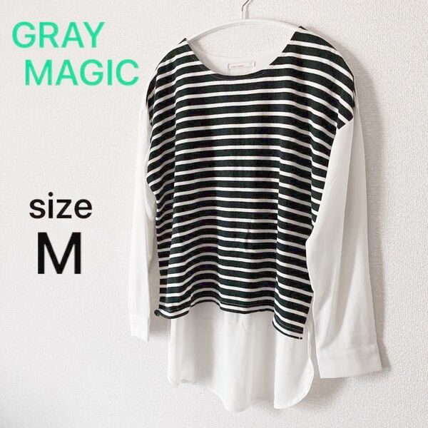 ◆GRAY MAGIC ◆カットソー 長袖 ◆ブラウス シアー ◆ボーダー ◆Mサイズ