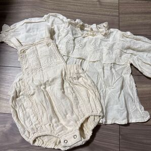 monbebe ブラウス&オーバーオール&ボンネット 3点セット