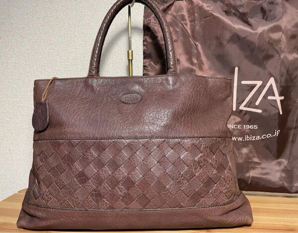 【カテ対応可】IBIZA イビザ 編み込み切り替え レザーバッグ 茶系 旅行