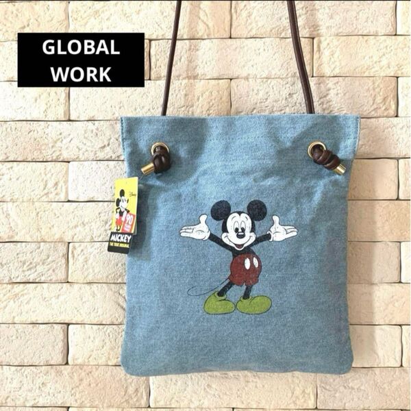 GLOBALWORK90th ミッキーマウスデニムショルダーバッグ レトロ風