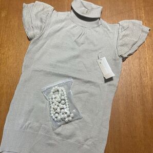 新品タグ付き PRASH NOTES 半袖 タートルネック ニットM ベージュ セレモニー キャバ 入学式 クリスマス イベント