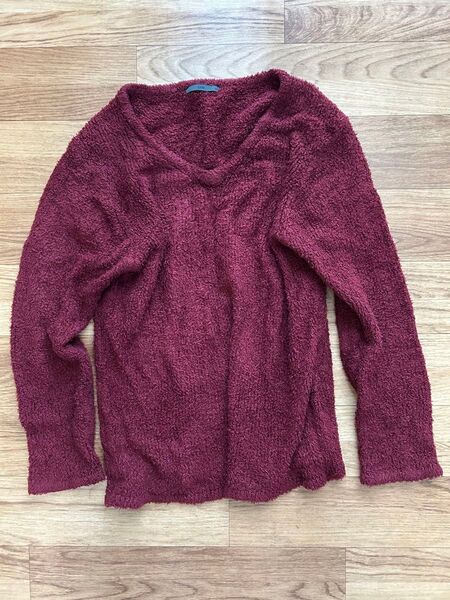 HARE バーガンディ Vネックセーター ハレ ふわふわニット トップス M赤