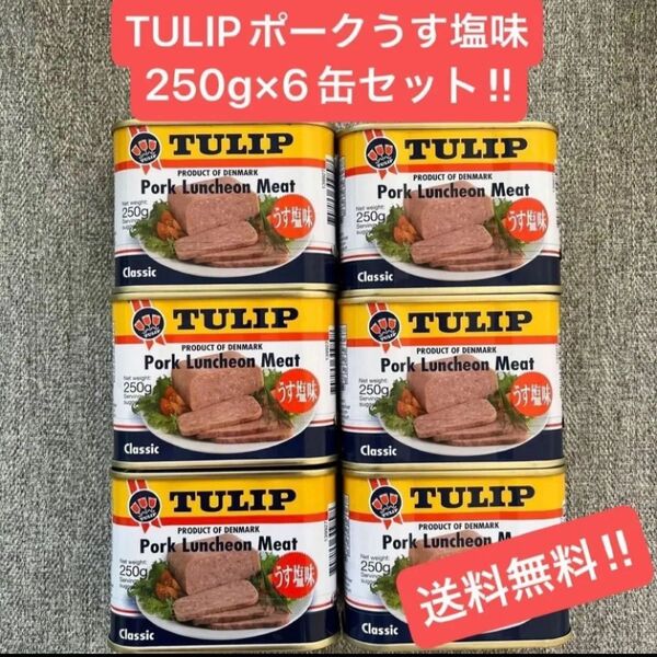 【24時間以内発送可能】 チューリップポーク うす塩 減塩 250g 6缶セット ポークランチョンミート スパム