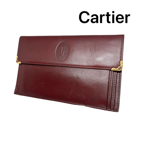 Cartier マルチケース トラベルケース 高級 レザー ボルドー系