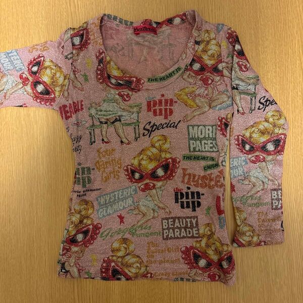 hysteric glamour ピンクのラメ入り ミニちゃん柄カットソー 95 ヒスミニ