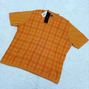 新品未使用タグ付き バーバリーロンドン サマーニット Tシャツ ノバチェック F サイズ感L〜XL オレンジ