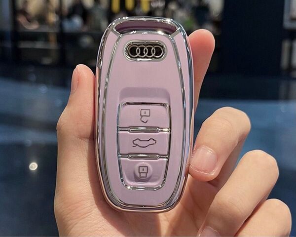 アウディ用 スマートキーカバー パープル×シルバー TPU素材 キーケース 保護カバー A4 A5 A6 A7 A8 Q5 他 紫