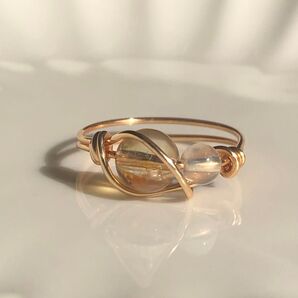 バイカラーシトリンと水晶のワイヤーリング◇サイズオーダー◇指輪◇天然石