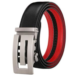 メンズベルトオートロック革ビジネス紳士ゴルフベルトおしゃれレディース黒赤