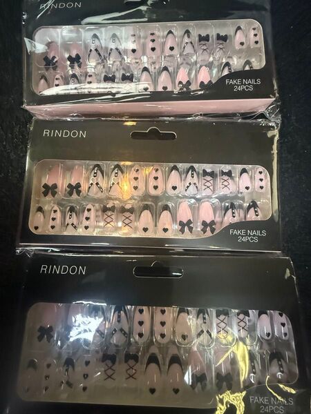 ネイルチップ RINDON 24PCS 3セット ピンク