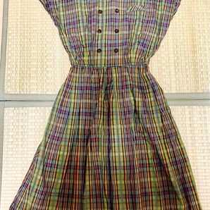 【値下げ】1990s レトロ チェック ロングワンピース グリーン×オレンジ