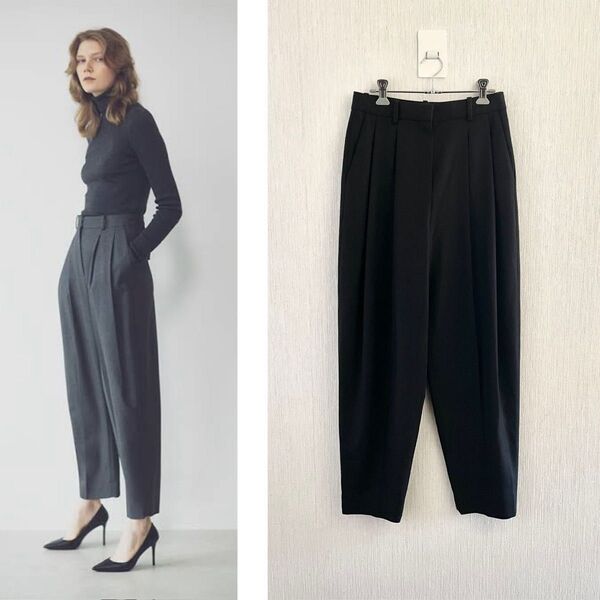 Theory セオリー キャロットパンツ タック テーパード アンクル クロップド パンツ ブラック 黒 0 M 春秋冬