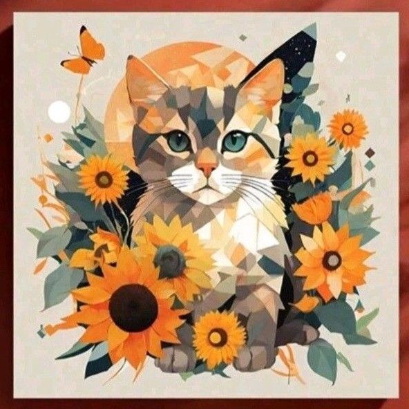 【No.115】ダイヤモンドアート☆スターターキット☆猫×フラワー☆インテリア趣味DIY1