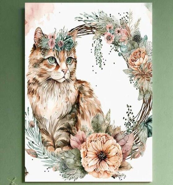 【No.89】ダイヤモンドアート☆スターターキット☆猫×フラワー☆ねこネコキャットインテリア趣味DIY1