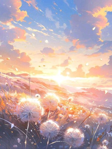 【No.113】ダイヤモンドアート☆スターターキット☆夕日×たんぽぽ☆風景インテリア趣味DIY1