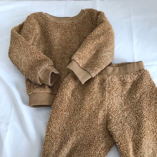 パジャマ 上下 セット 部屋着 ルームウェア 茶色 ブラウン もこもこ ボア あったか 冬 くま クマ 80 90 100 男 女