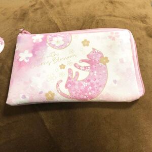 猫 柄 オープンポーチ 桜柄 春バージョン!