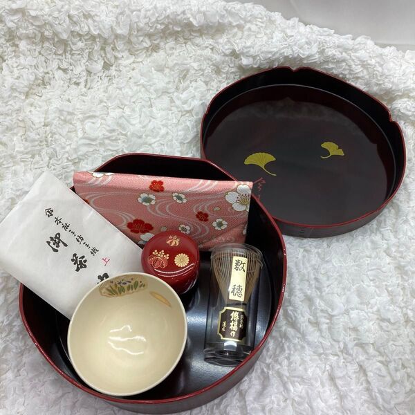 7 未使用品 千歳盆 銀杏蒔絵 茶道具セット
