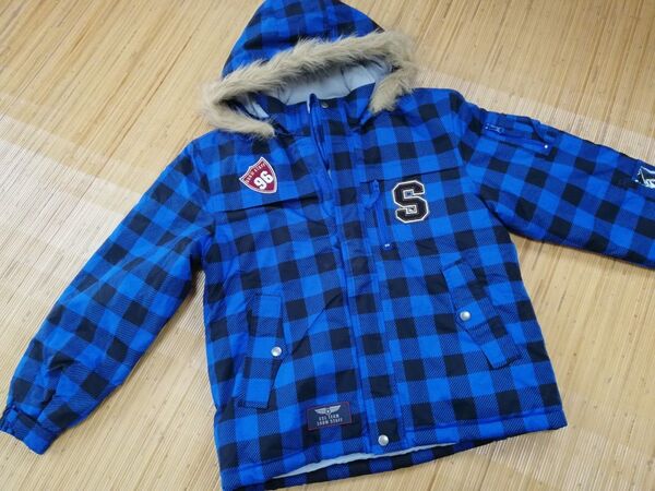 カロライン CCL TEAM 160 青×黒 ブルー×ブラック チェック スキーウエア スノボ ジャケット 上のみ 中綿 男の子