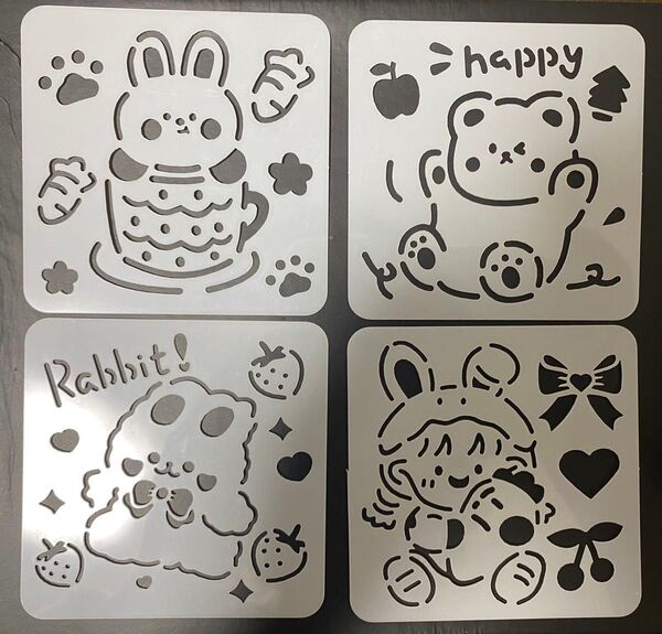 【16枚】お絵描き ステンシルプレート アルバム 手書き うさぎ くま デザイン
