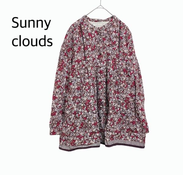 サニークラウズ Sunny clouds コットン花柄長袖シャツ ボルドー LL