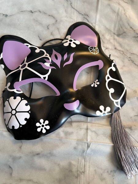 お祭り お面 黒 紫 猫 狐 【訳あり】