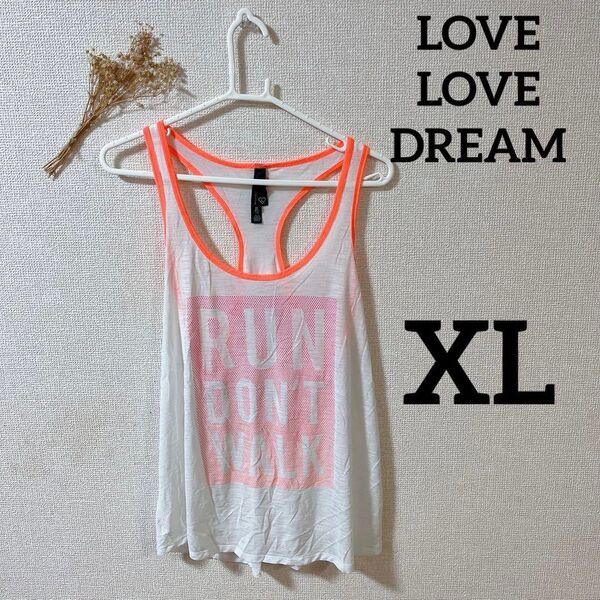LOVE LOVE DREAM RUN DON'T WALK タンクトップ 橙 白 スポーツアメリカ古着 レア レトロ USED