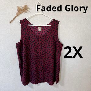古着 Faded Glory 水玉模様ノースリーブチュニック 2X ヴィンテージ バングラデシュ アメリカ古着 レトロ USED