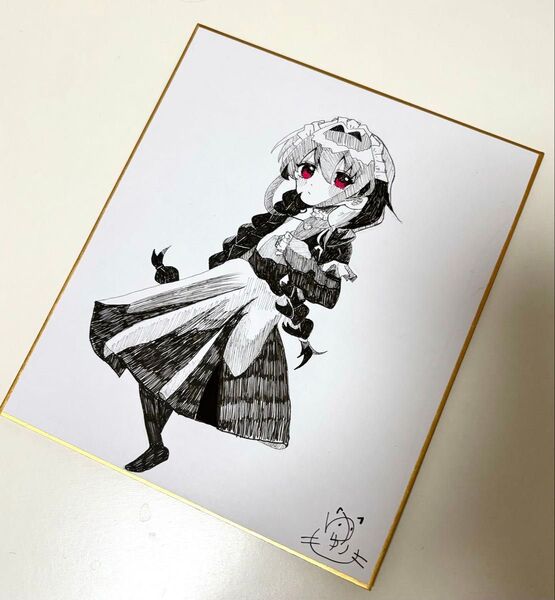 【メイド様】手描きイラスト 原画 色紙 色鉛筆 ペン 女の子 人物 一点もの