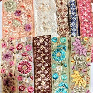 【お得!おまとめ対象外】インド刺繍リボン詰め合わせ50㎝×10種類