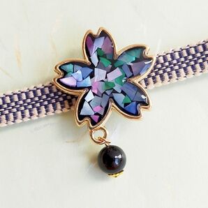 桜の帯留め 螺鈿細工風 天然石 和装小物 ハンドメイド 帯留 サクラ さくら