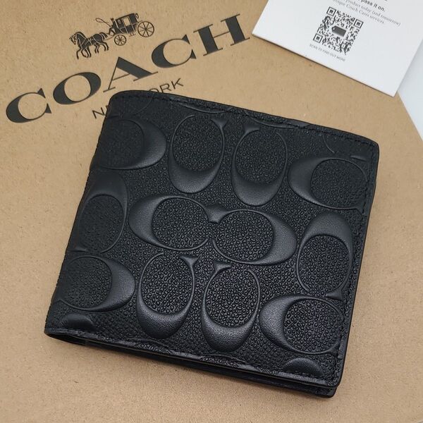 新作 COACH 折り財布 札入れ二つ シグネチャー