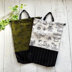 ハンドメイド*上履き袋2点セット《くるま製図》